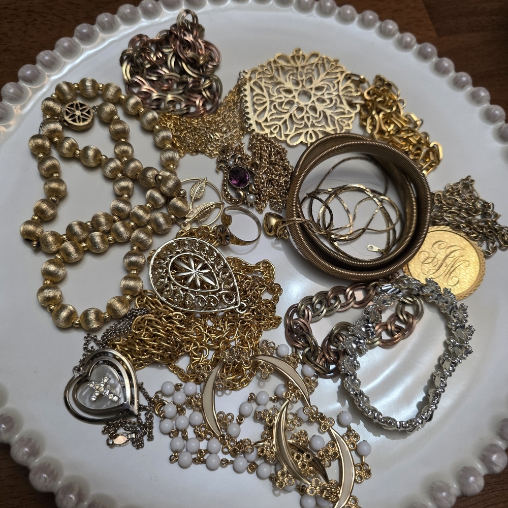 6 Hour Sale Price! Gold-Toned Mixed Metal Women's Vintage Jewelry Set Bundle Lot